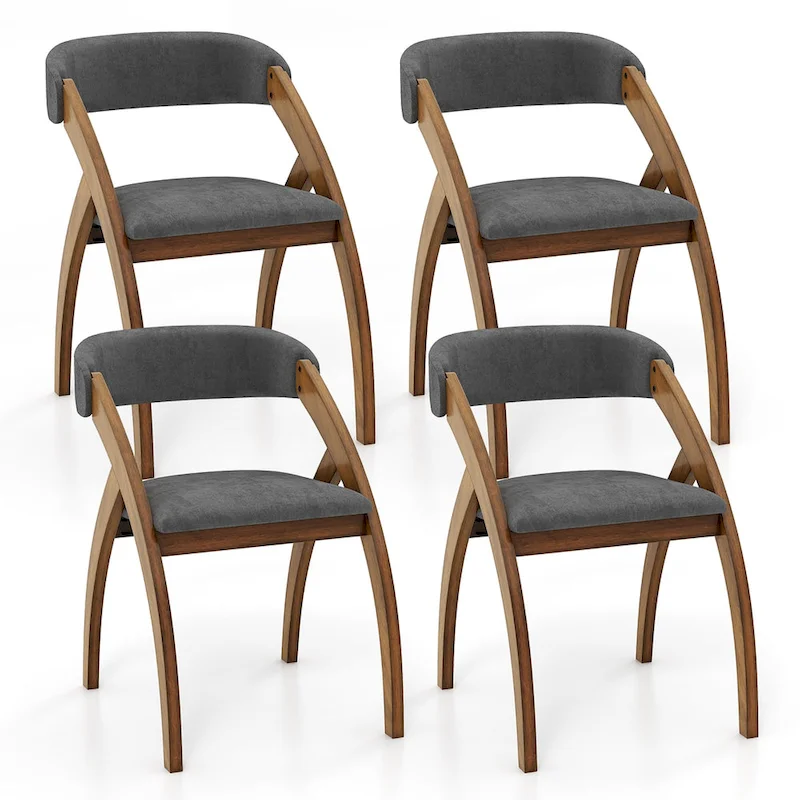 Gymax Dining Chair Set of 4 w/ Padded Cushion Curved Back Arched