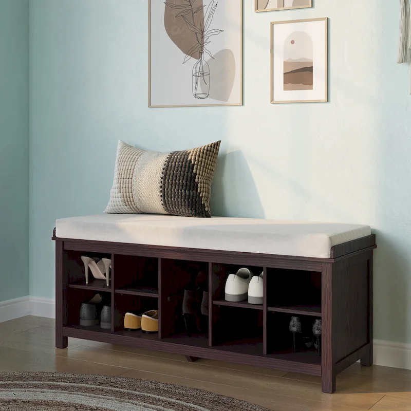 Solid Wood Shoe Storage Bench Espresso