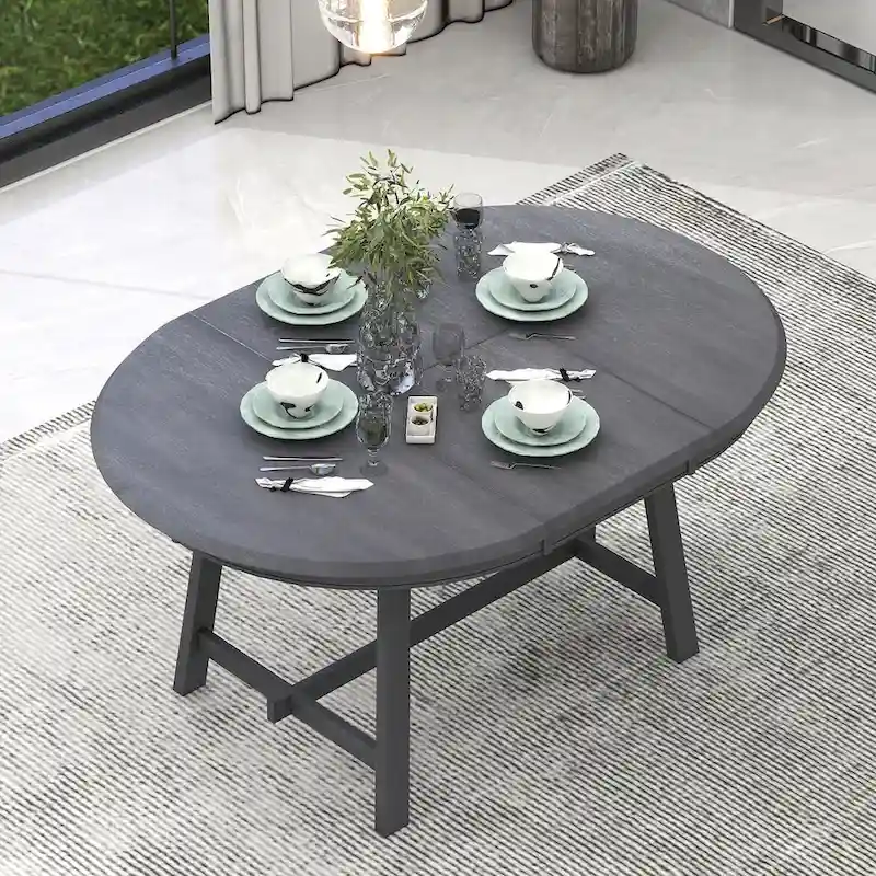 Round Extendable Wood Dining Table – Farmhouse Style, 2 Colors