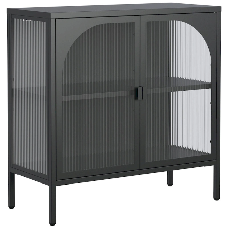 Metal Sideboard Cabinet,Accent Storage Cabinet with 2 Glass doors,Coffee Bar Cabinet with Adjustable Shelves 200 lbs Capacity