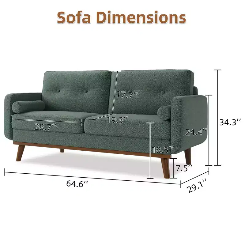 65 Loveseat Sofa, Mid Century Modern Couch Comfy Love Seat Couches for Living Room, Linen Upholstered Couches for Bedroom Small Space, Beige Cream