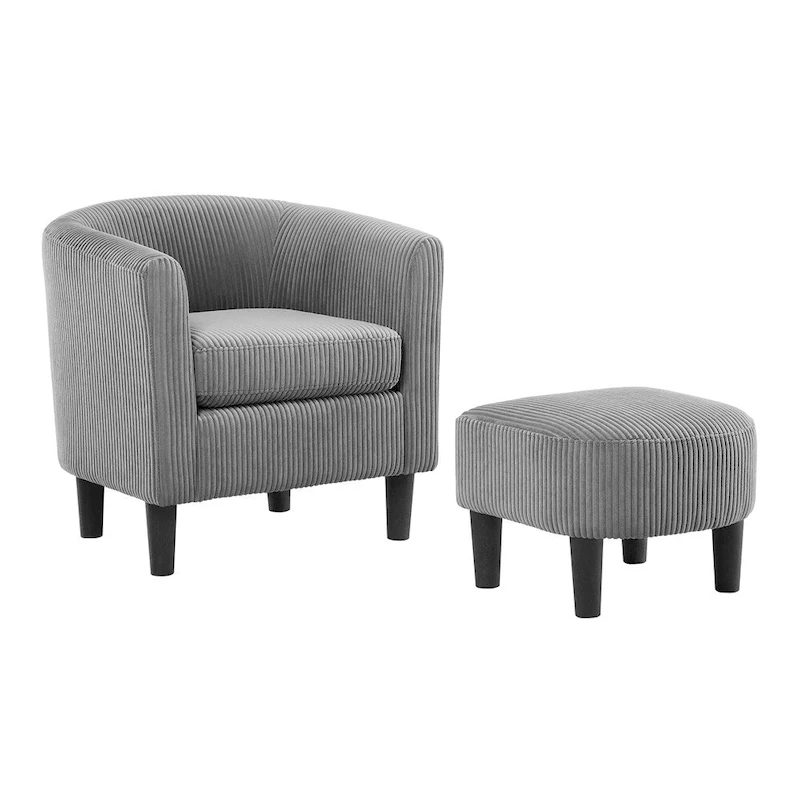 Corduroy Single Sofa Chair with Ottoman Foot Rest