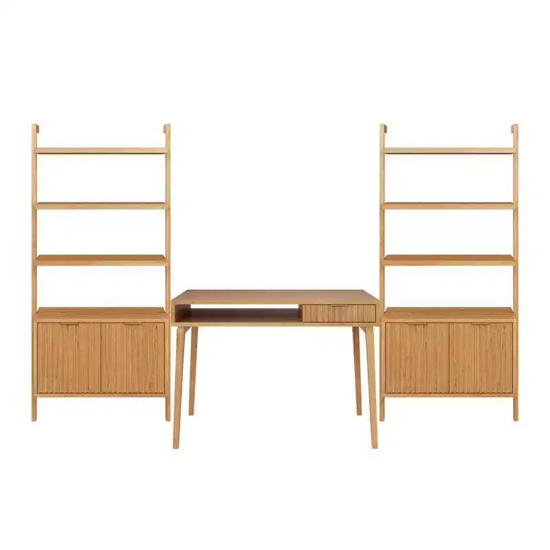 Nathan James Jasper Wood Fluted Desk Wall Unit Brown