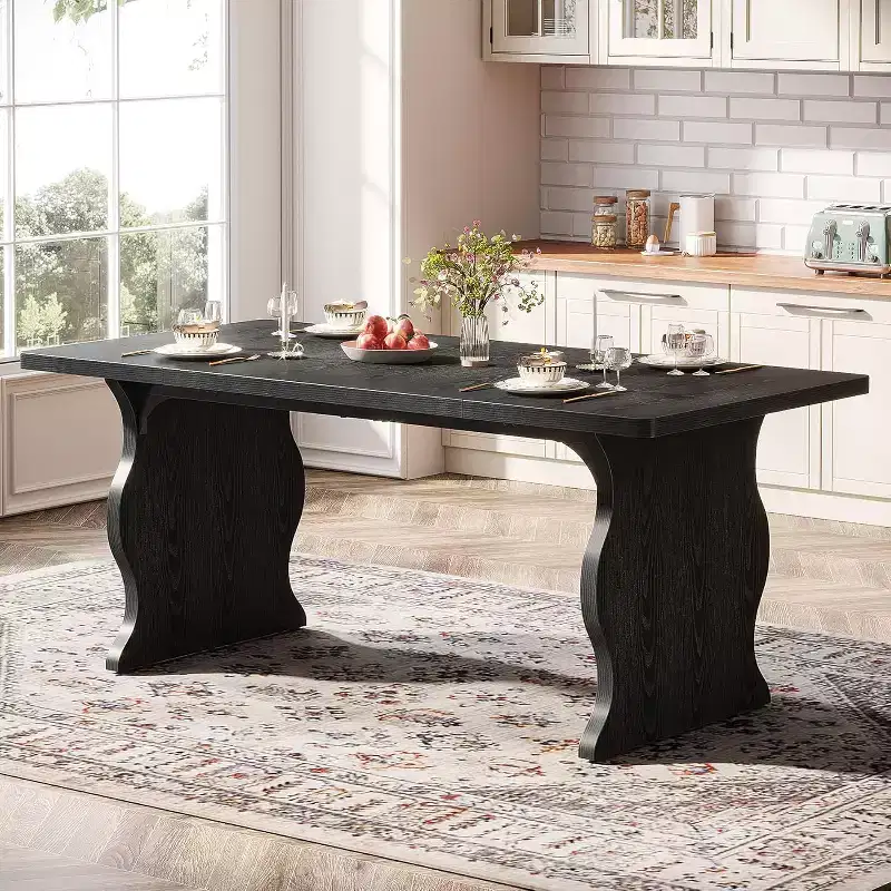 Lantine Dining Table for 4-6, 63 Rectangular Modern Kitchen Table, Farmhouse Large Kitchen & Dining Room Furniture,Black