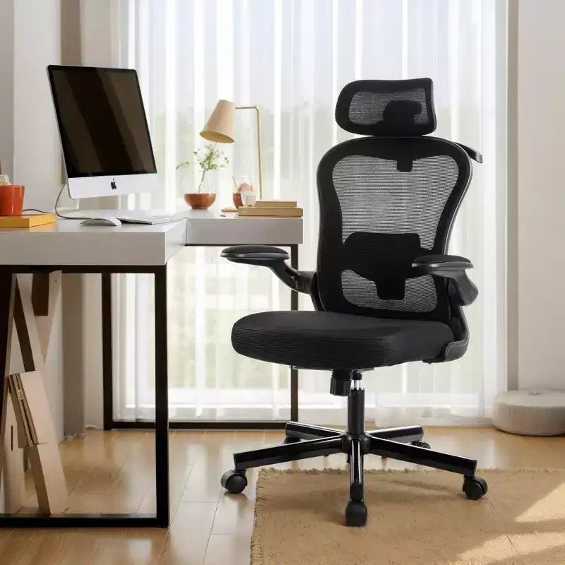 Ergonomic High-Back Mesh Office Chair, Adjustable Height Swivel Chair with Flip-Up Armrests, Black