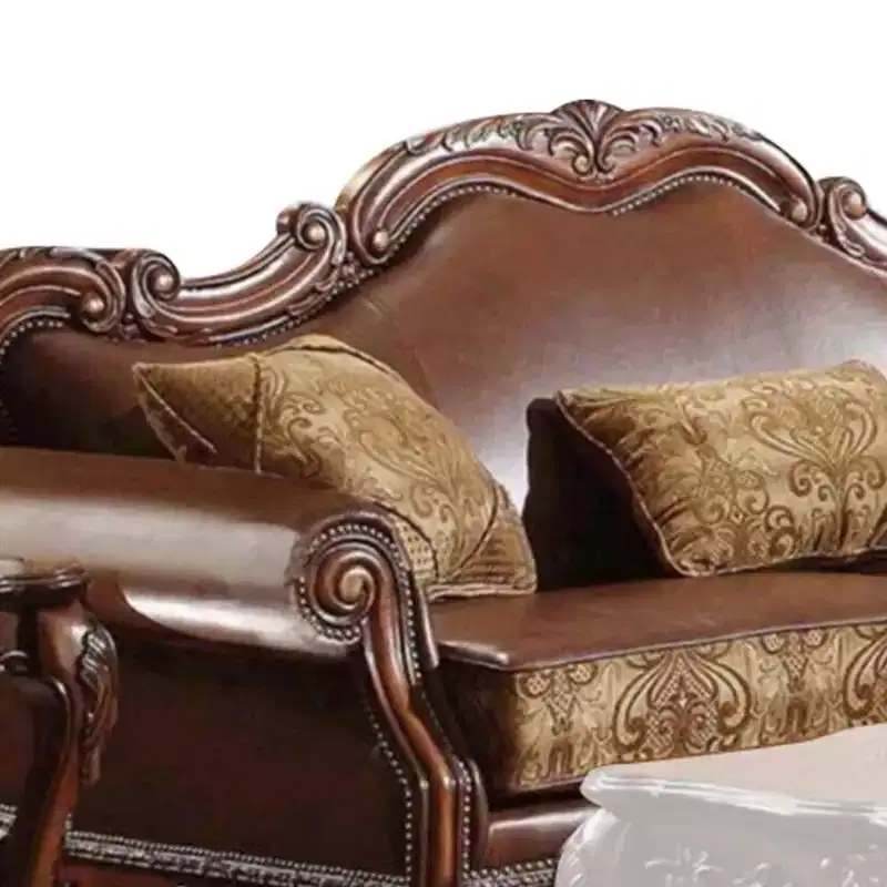 89" Dresden Sofa Brown Synthetic Leather/Chenille/Cherry Oak