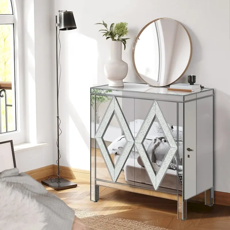 Storage Cabinet with Mirror Trim Living Room Dining Room Entryway Kitchen