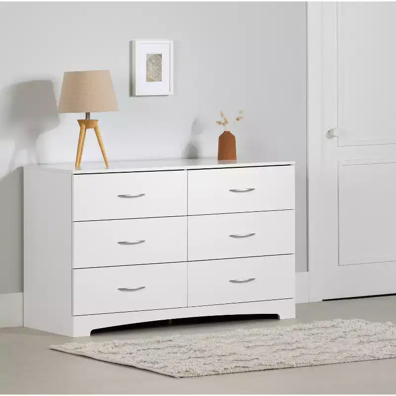 6.5 in.H Particle Board Horizontal Dressers with 6 - Drawers in White Finish
