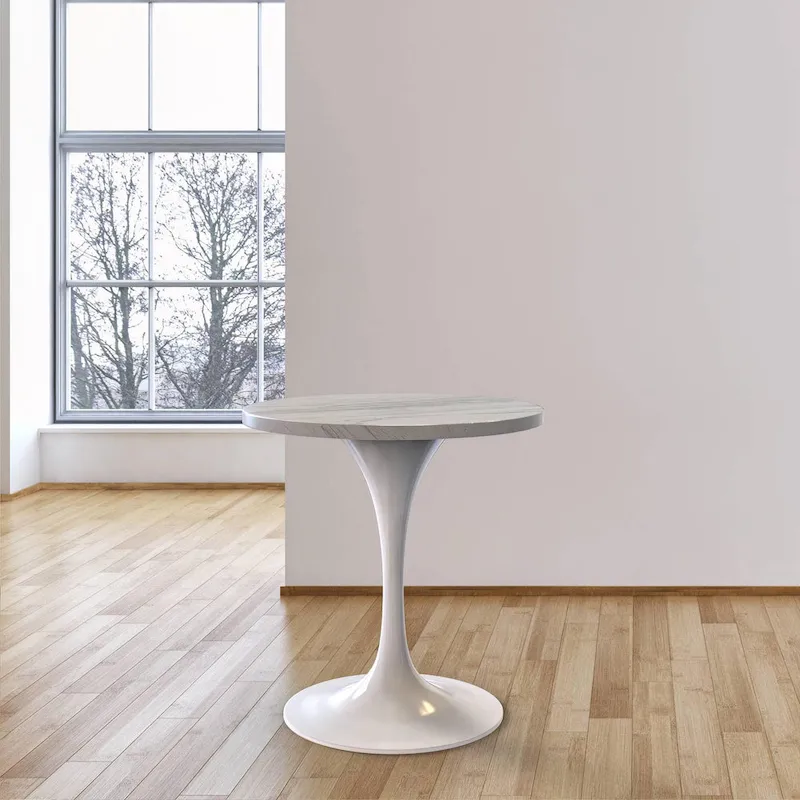Round Dining Table with Resin Tabletop and White Steel Pedestal Base