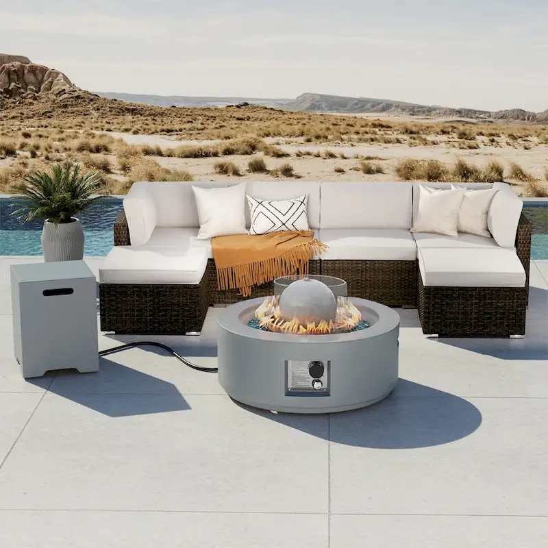 COSIEST Outdoor Patio Wicker Furniture Set w Fire and Water Fountain