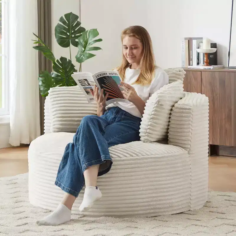 Corduroy Accent Chair, Cushioned Backrest Round Chair, Modern Single Sofa Chair for Living Room, Office & Apartment