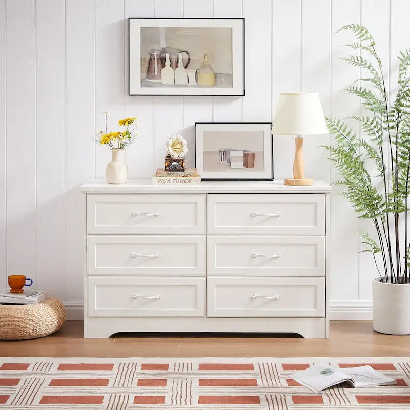 Modern 3 Drawer Bedroom Chest of Drawers with 6 Drawers Dresser, Clothes Organizer -Metal Pulls for Living Room, Bedroom