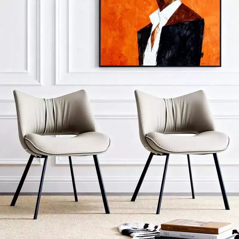 Chic Modern Upholstered Dining Chair with Curved Back and Black Metal Legs - Light Grey