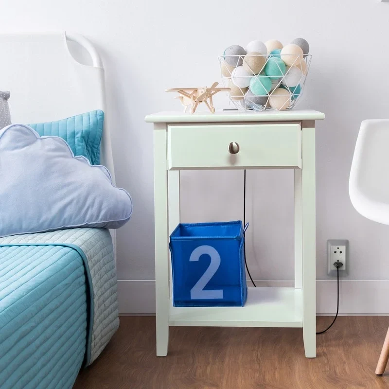 1-drawer Solid Wood Nightstand with USB Ports