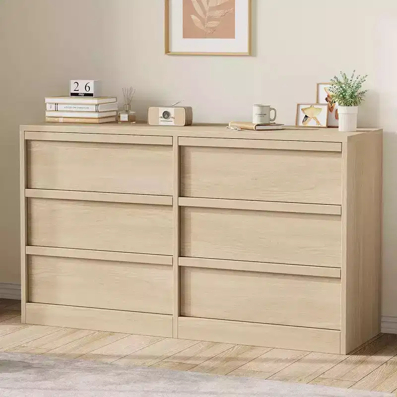 6 Drawer Dresser for Bedroom, Modern Double Dresser Organizer with 6 Drawers, Wooden Chest of Drawers for Living Room, Hallway, Entryway