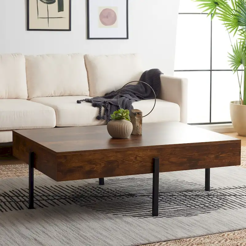 Rectangular Wood Coffee Table with Metal Legs, 47W x 30D x 16H