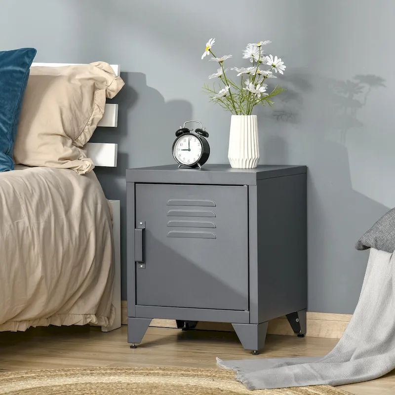 Industrial End Table with Locker-Style Door and Adjustable Shelf — 15.75