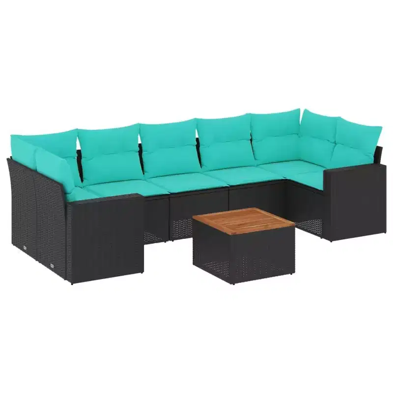 vidaXL 8 Piece Patio Sofa Set with Cushions Black Poly Rattan
