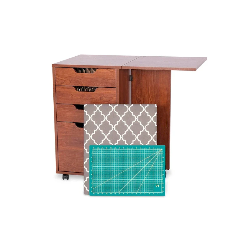 Storage Cabinet with Drawers and Casters - Teak