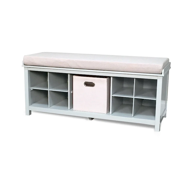 Solid Wood Entryway Bench with 2 Shoe Storage & 1 Bin Grey