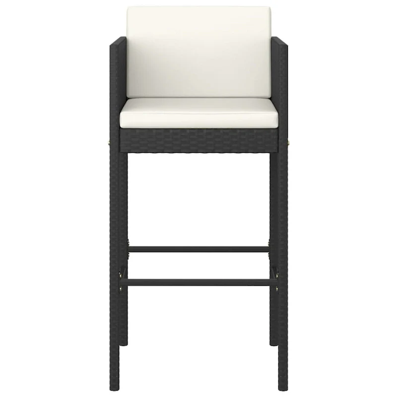 Outdoor Barstool Chair Set of 4, White Fabric Cushions, Black Rattan