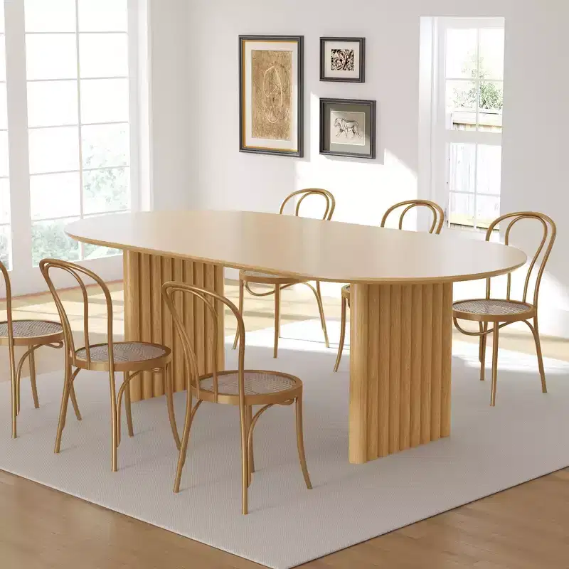 79 Oval Dining Table for 6-8, Wood Kitchen Table with Scratch-Resistant Top & Striped Legs, Modern Farmhouse Style, Natural