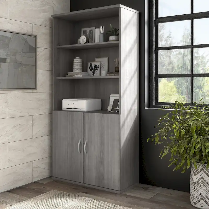 Hybrid Tall 5 Shelf Bookcase with Doors by Bush Business Furniture