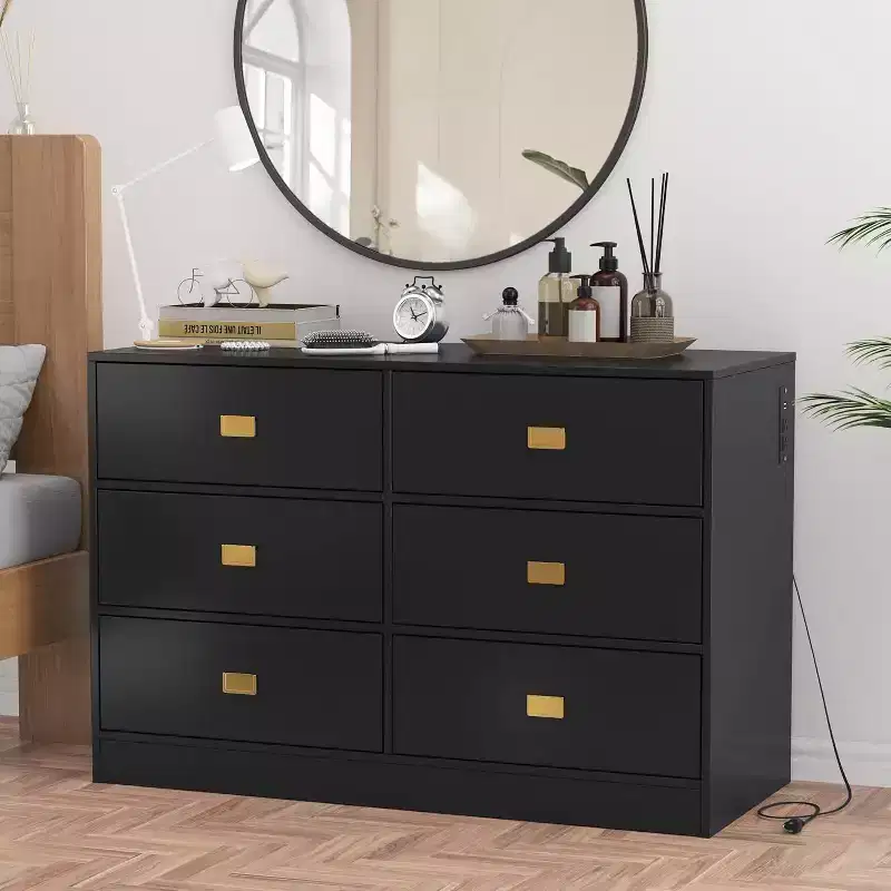 Dresser for Bedroom with 6 Drawers, Changing Table Dresser, Soft Pad & Removable Top, Baby Dressers with Changing Table Top for Nursery