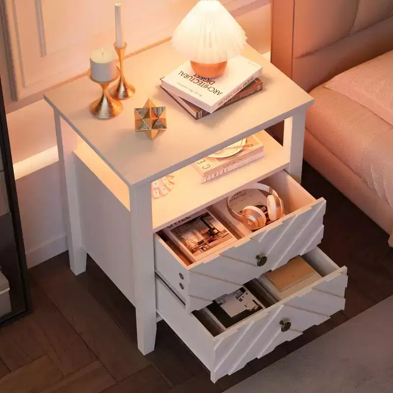 Elegant LED Nightstand with 2 Storage Drawers & Remote Color Lights