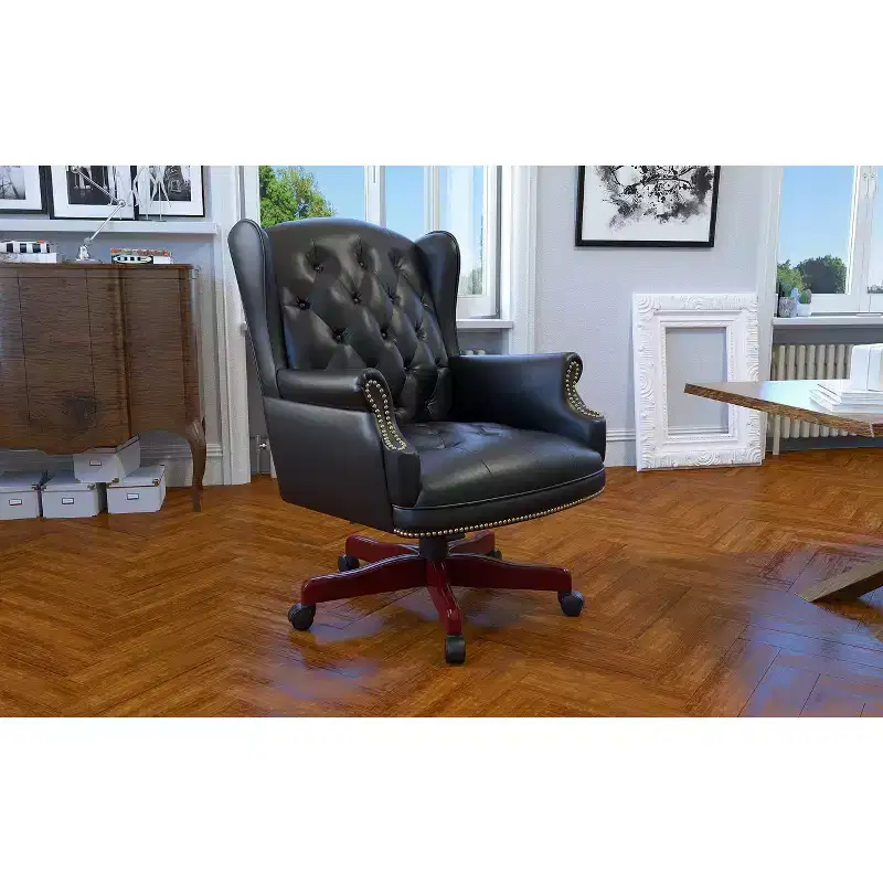 Black Wingback Office Chair, Tufted Upholstered, Single Seat