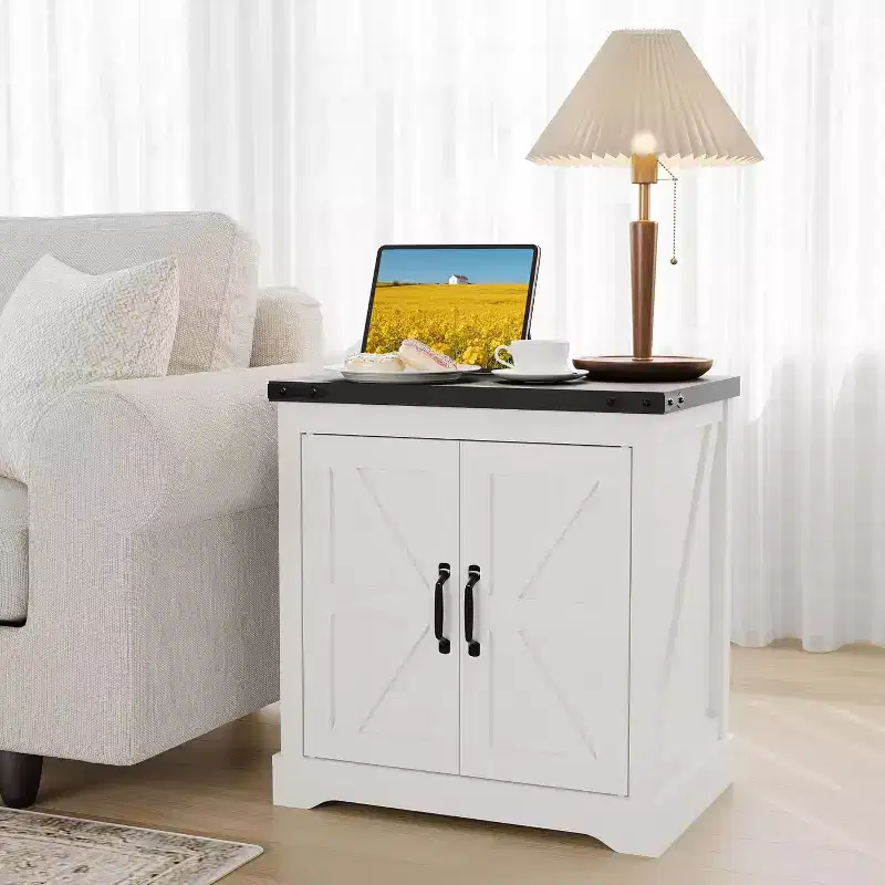Rustic 24-Inch Charging End Table with USB, Type-c Ports & Outlets  Farmhouse Nightstand Featuring Adjustable Shelf for Bedroom, Living Room