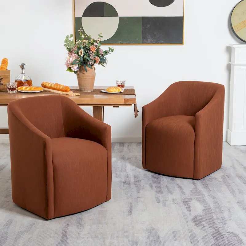 KINWELL Performance Fabric Barrel Rolling Dining Armchair (Set of 2)