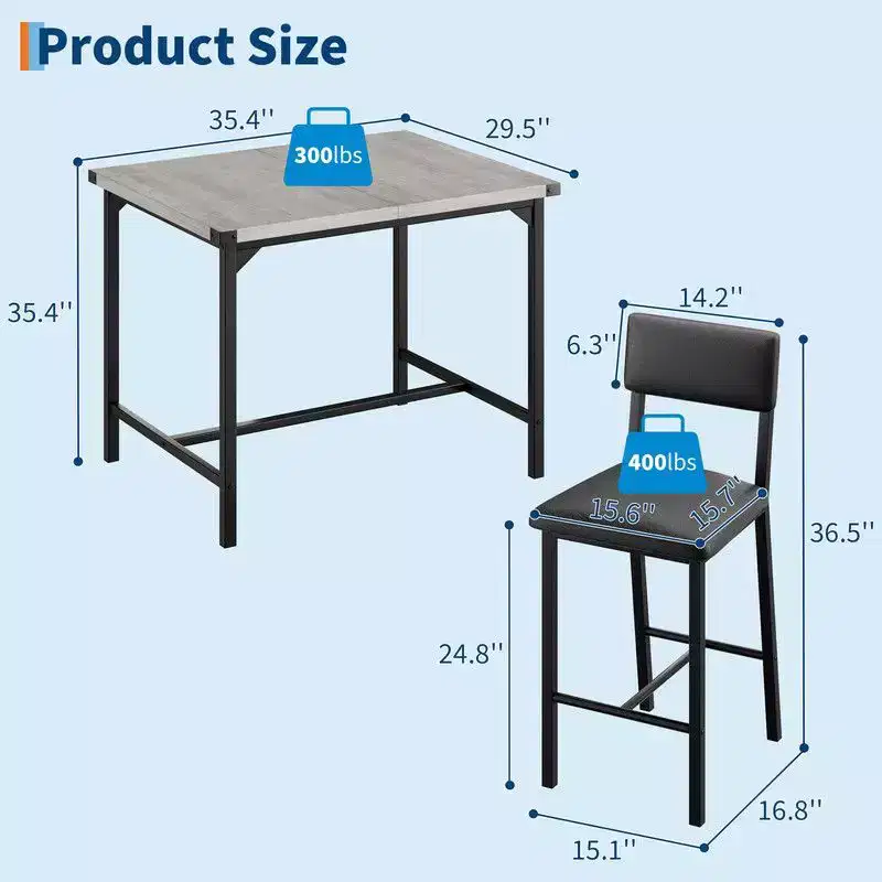 Coolmee Dining Table Set for 4, 5-Piece Kitchen Table Set with Backrest, Counter Height Table with 4 Upholstered Bar Stools for Dining Room