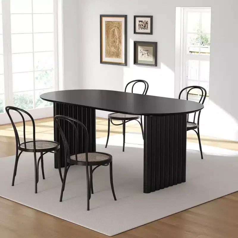 PexFix 67 x 33.5 Dining Table Wood Oval Kitchen Table with Scratch-Resistant Top & Striped Legs Modern Farmhouse for Living Room Kitchen Black
