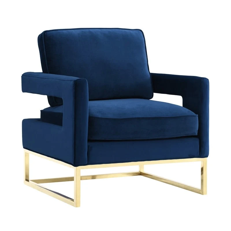 Avery Navy Velvet Accent Chair | Gold Legs & High-Density Foam