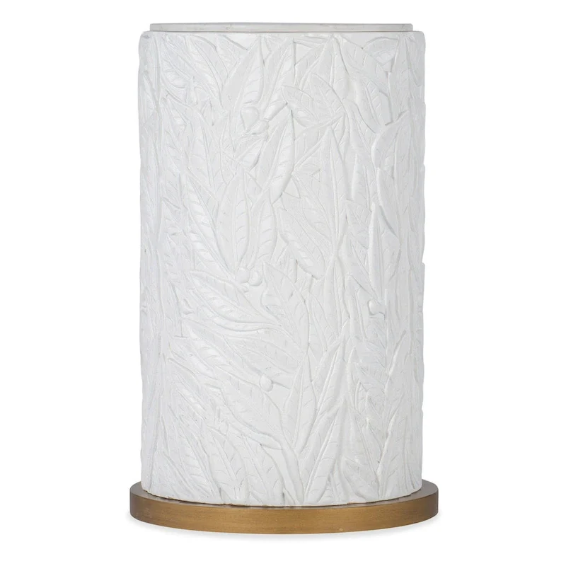 Round Quartz Top Accent Table with Leaf Motif & Gold Base, 16