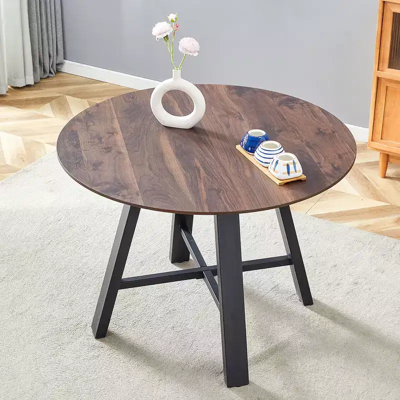 Round Coffee Table Dining Table Modern Cocktail Table Center Table Accent Table with with Metal Legs, Gold+White/Black+Wood-ModernLuxe
