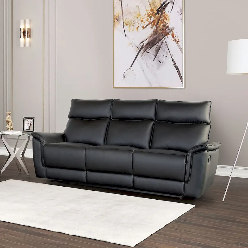Modern Leather Match Manual Reclining Sofa with Flared Padded Arms