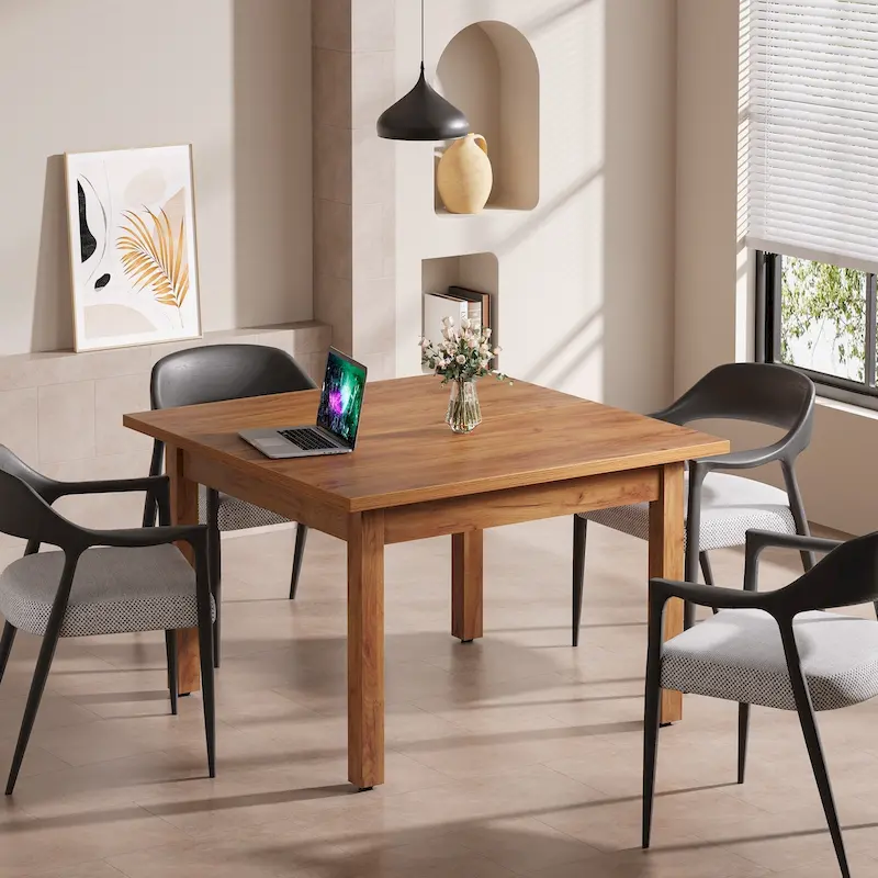 39.4 Inches Square Conference Table with Solid Wood Legs for Meeting Room