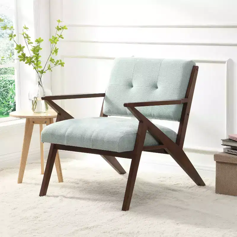 30 Mid-Century Modern Accent Chair, Plush Cushions Angled Arm Solid Wood Frame Ergonomic Design, Living Room Bedroom Office