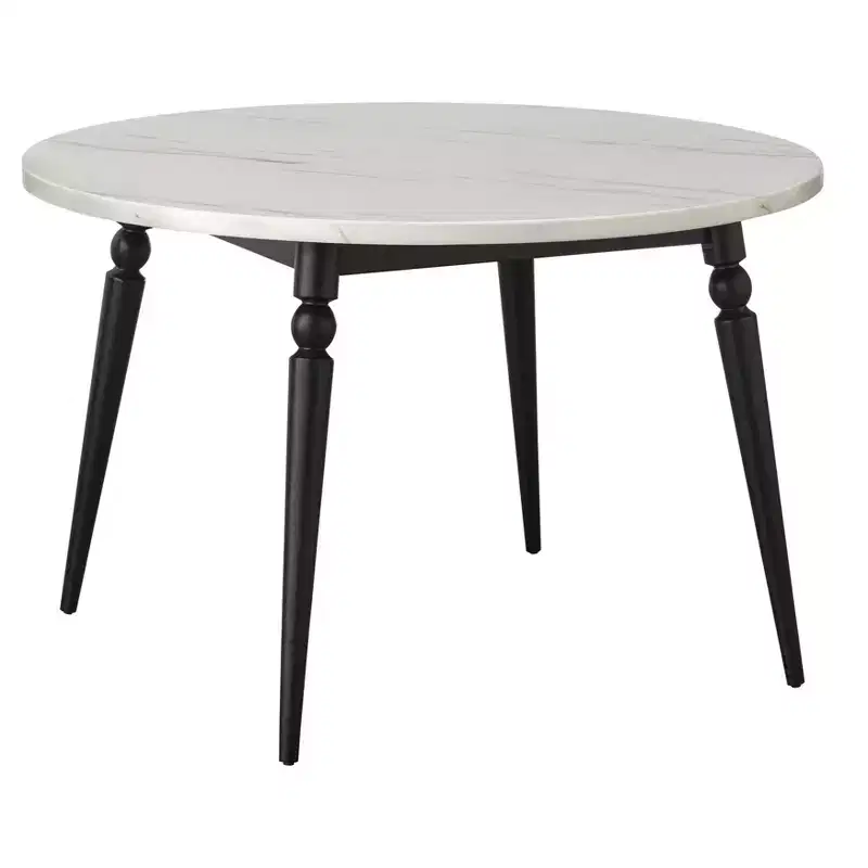 Lifestorey Bertona Faux Marble 46" Round Dining Table with Spindle Legs Black
