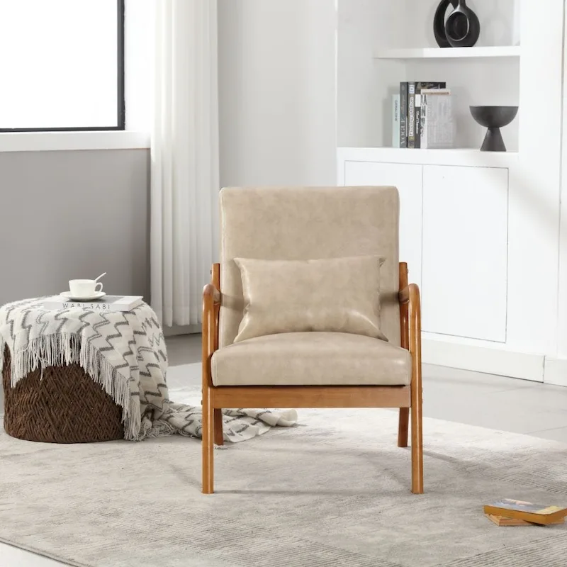 Modern PU Leather Accent Chair with One Pillow