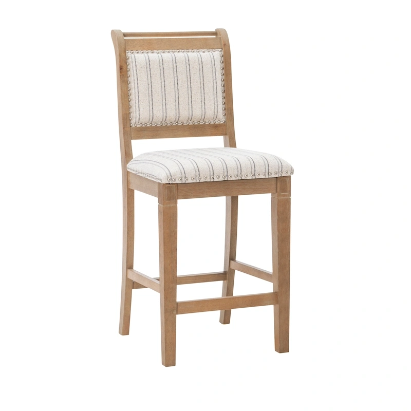 Demi Rustic Grey Solid Wood Striped 26-Inch Counter Stool