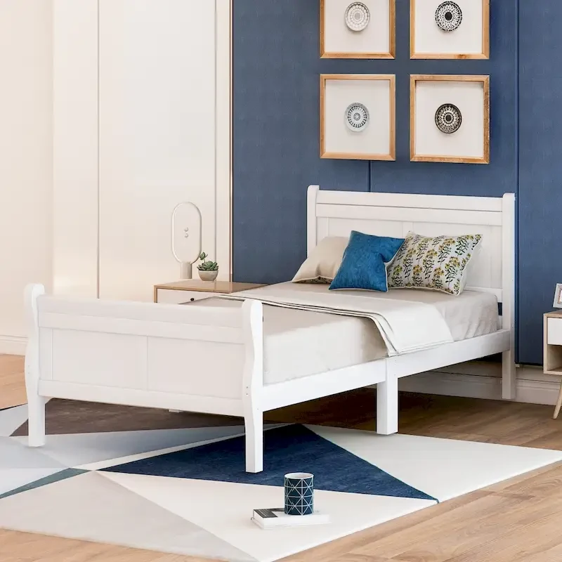 Wooden Slat Support Wood Platform Bed with Headboard