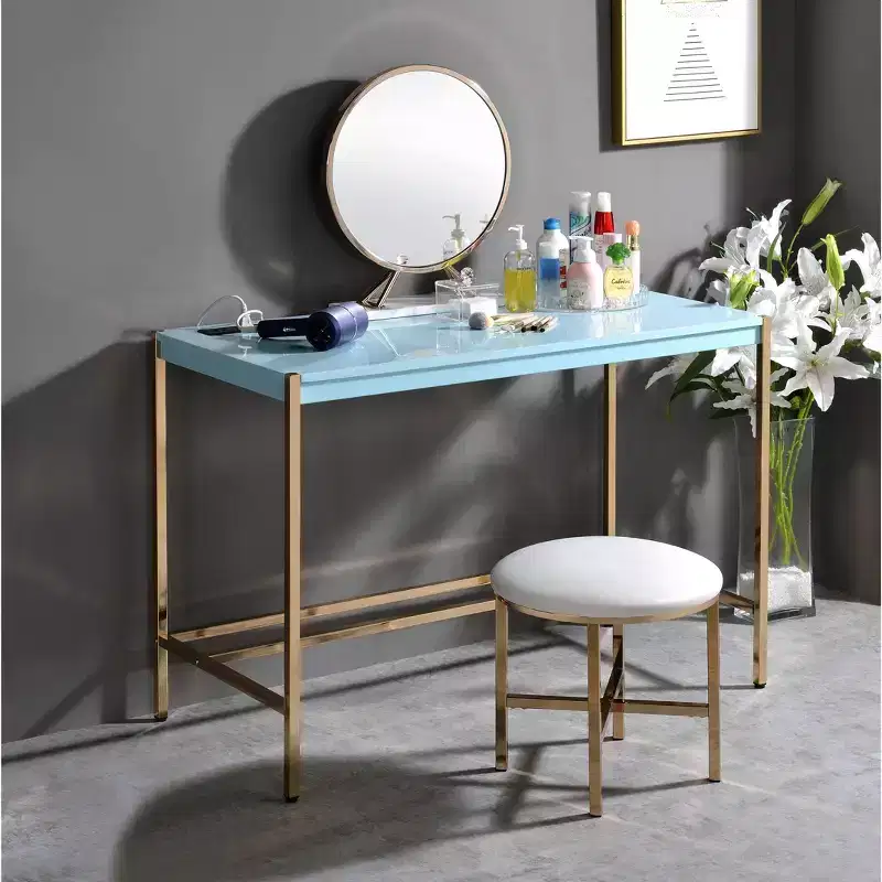 Okak 42IN Elegent Writing Desk with Gold Metal Legs, Standing Desk with Ample Tabletop, Office Desk for Living Room, Reading Room