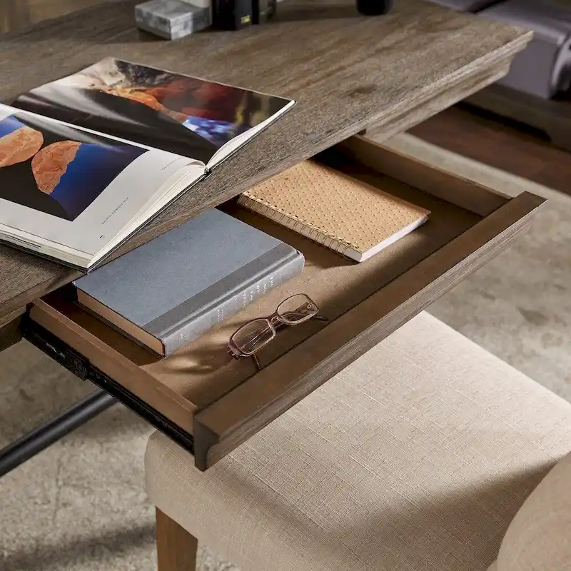Brown Wire Brushed Oak 1-Drawer Writing Desk for 1 Person