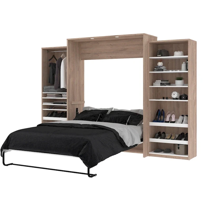 125W Queen Murphy Bed with 2 Shelving Units