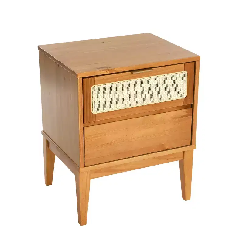 Solid Wood Nightstand with 2 Storage Drawers