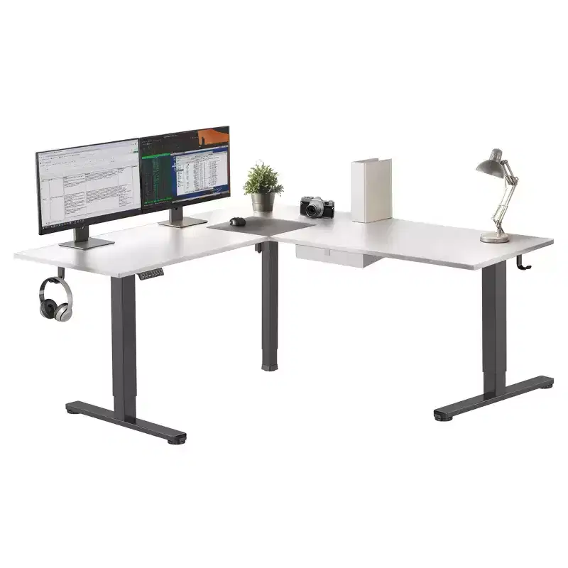 Mount-It! XL Electric Height Adjustable Corner Standing Desk, Black Frame and White Tabletop