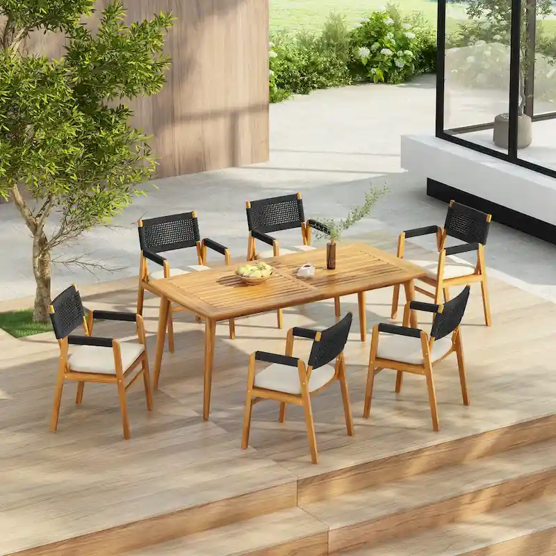Christopher Knight Home- Henry Acacia Wood Outdoor 7-piece Dining Set with Rope-Woven Armchairs